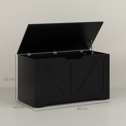 Kamari Black Wood Farmhouse Storage Chest Safety Hinges 100 Litre
