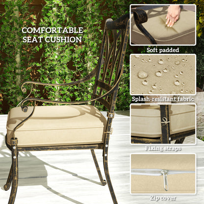 Dilara 6 Seater Bronze Cast Aluminium Garden Dining Set Rectangle Table Parasol Hole