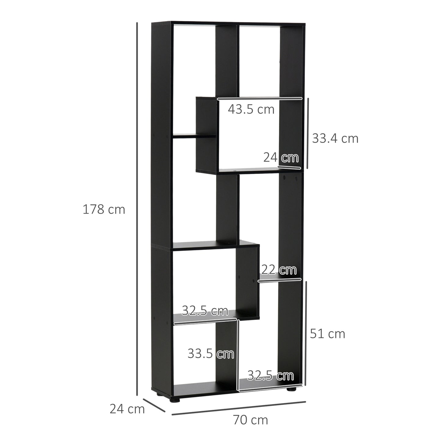 Rotolu Bado Wood Black 8 Tier Freestanding Grid Bookcase With Anti Tip Design
