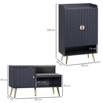 Kael Wooden Grey Entryway Shoe Storage Set Bench And Steel Legs For 19 Pairs
