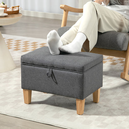 Doma Linen Grey Compact Storage Footstool With Storage Natural Wooden Legs