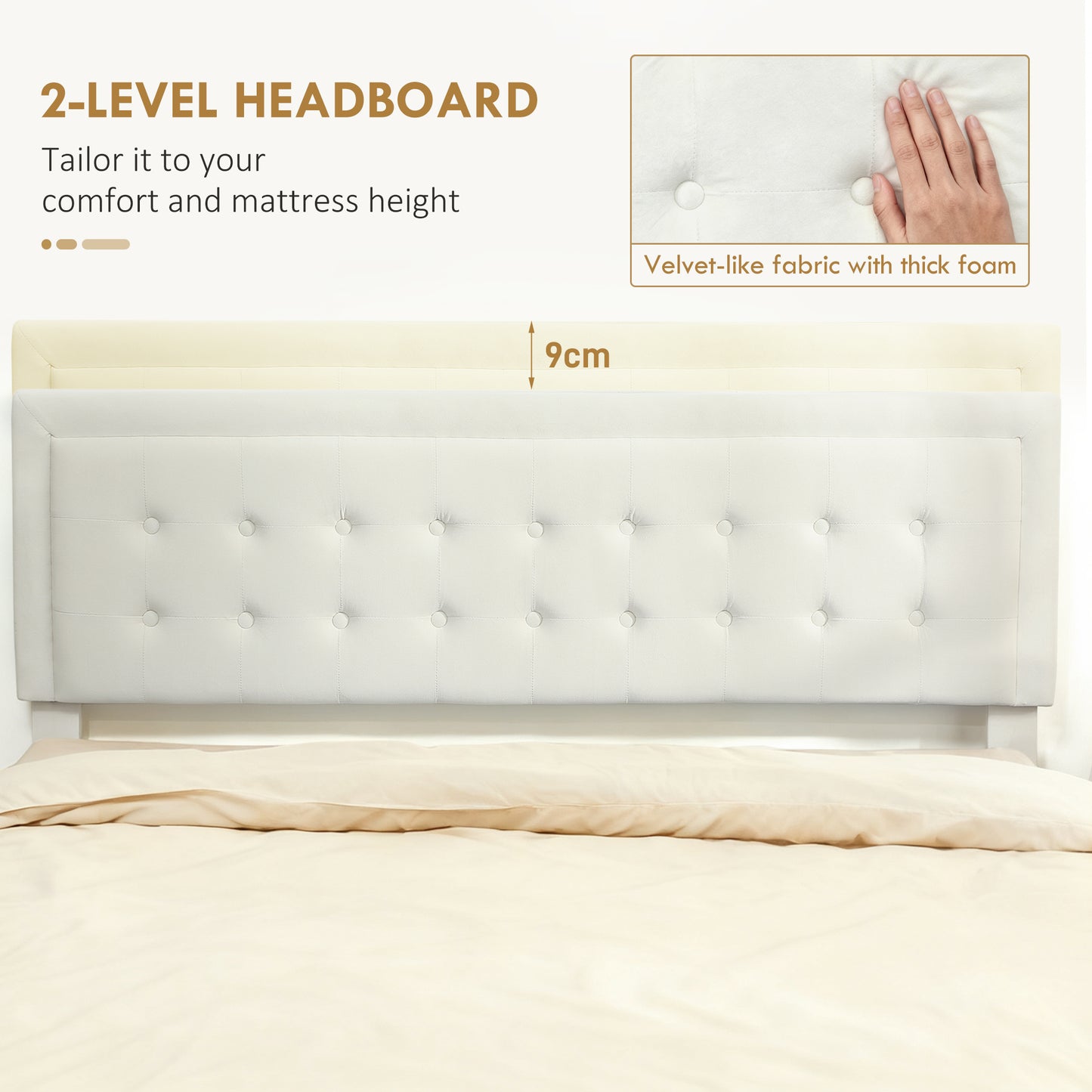 Zina 5FT King Size Ottoman Bed Frame with Front Divan Drawer Storage Cream
