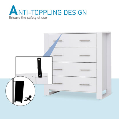 Moyota Wooden White 4 Drawer Storage Chest With Silver Metal Handles