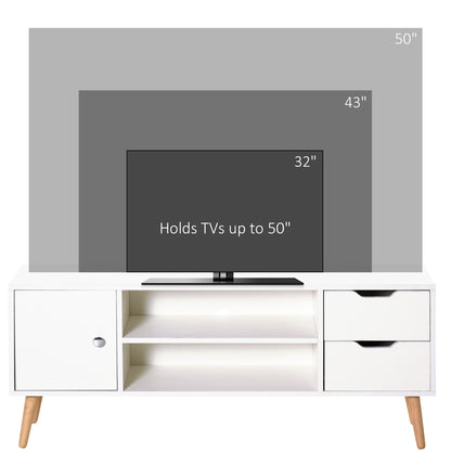 Rani Mano 120cm Wooden White TV Console With Open Shelves 2 Drawers 1 Door
