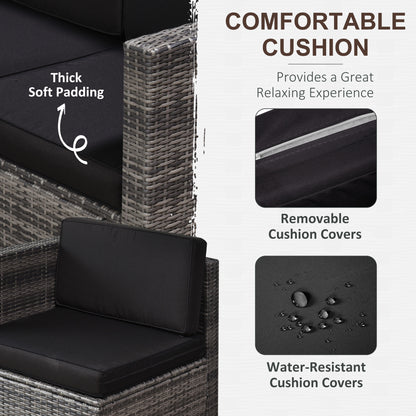 Nane Rattan Grey 6 Seater Outdoor Sofa Set with Coffee Table Glass Top Black Cushions