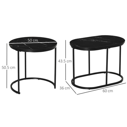 Coyo Metal And Wood Black And White Marble Effect Nest Of Tables
