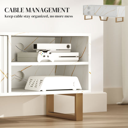 Veriri 140cm White Marble and Gold Effect TV Unit With Fluted Doors For Screens Up To 70 Inches