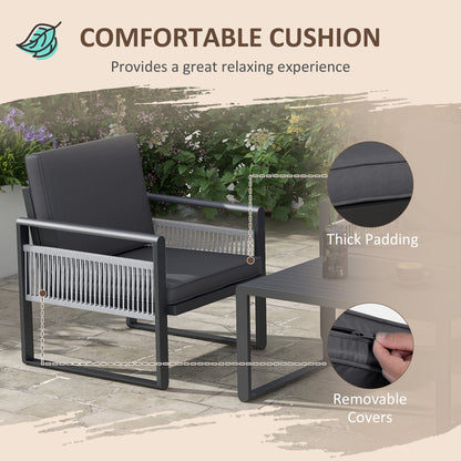 Yotono 4 Seater Grey Rattan Rope Garden Dining Set with Grey Cushions