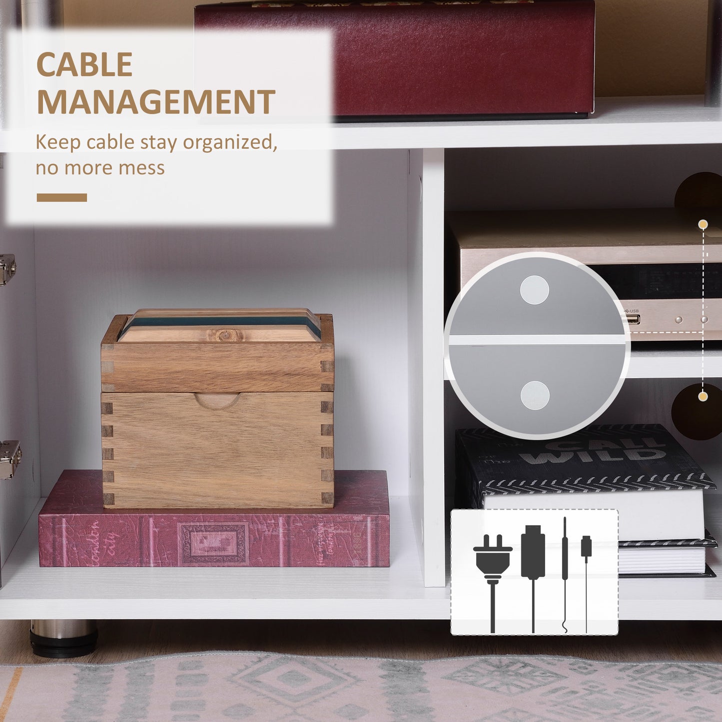 Mihavi 120cm Wooden Grey And White Media Console With Shelf And Cupboards For TVs Up To 50 Inches