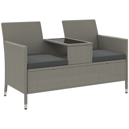 Locora Faux Rattan Grey 2 Seater Garden Bench With Central Table Bistro Set