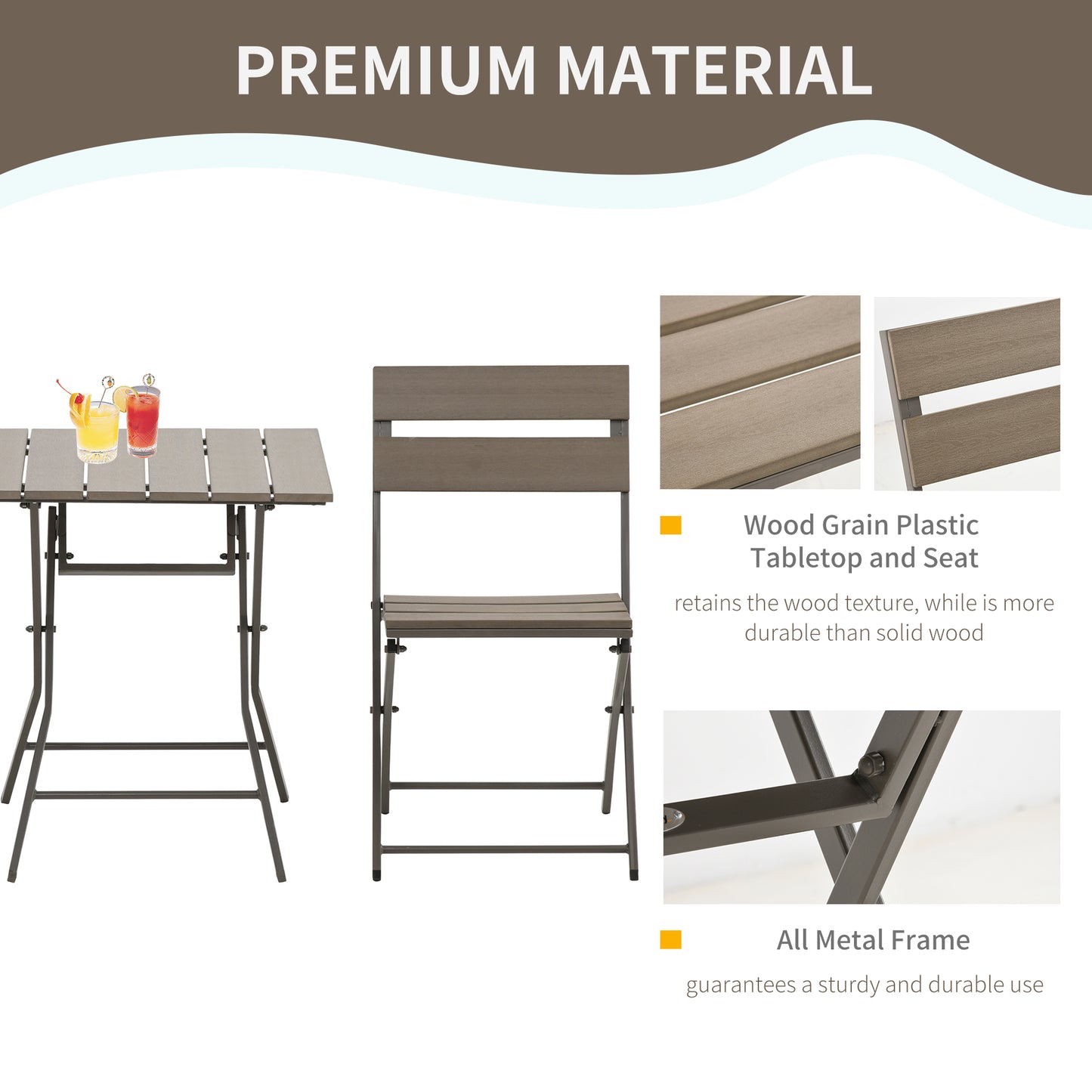 Noyofi 3 Piece Foldable Garden Bistro Set With Table And Chairs In Grey