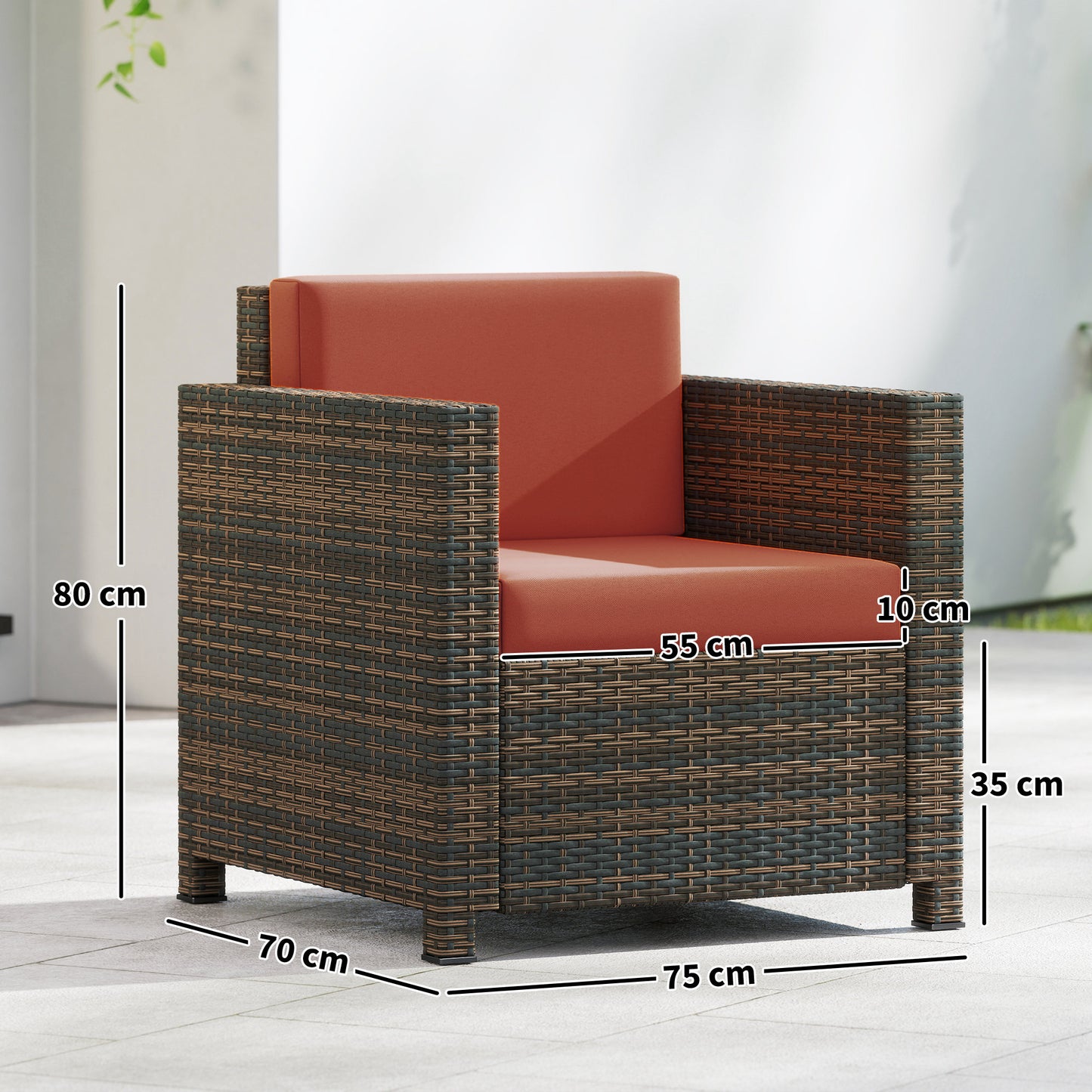 Noette Faux Rattan Brown And Orange Garden Armchair With Cushion