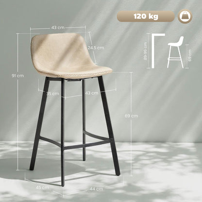 Panato Set Of 2 Light Brown Faux Leather Dining Bar Stools