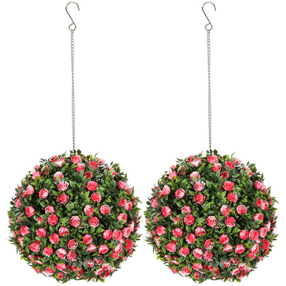 Colana Yoli Set Of 2 Artificial UV Resistant Rose Style Topiary Balls H8 28cm Pink
