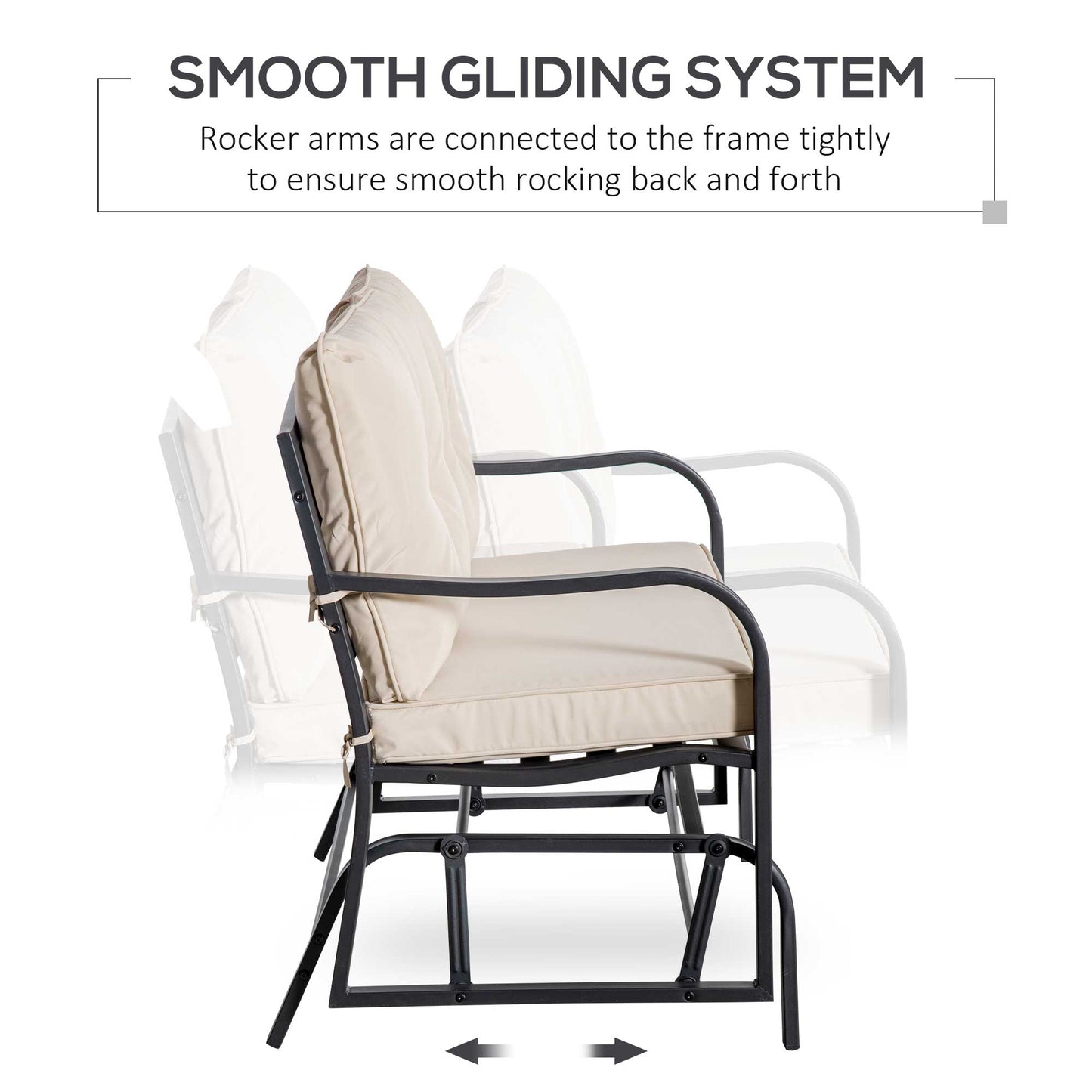 Yorota Metal And Fabric Cream 2 Outdoor Glider Bench With Cushions And Armrests