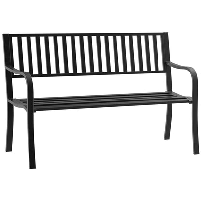 Dosu Metal Black Outdoor Garden Bench Loveseat With Slatted Frame