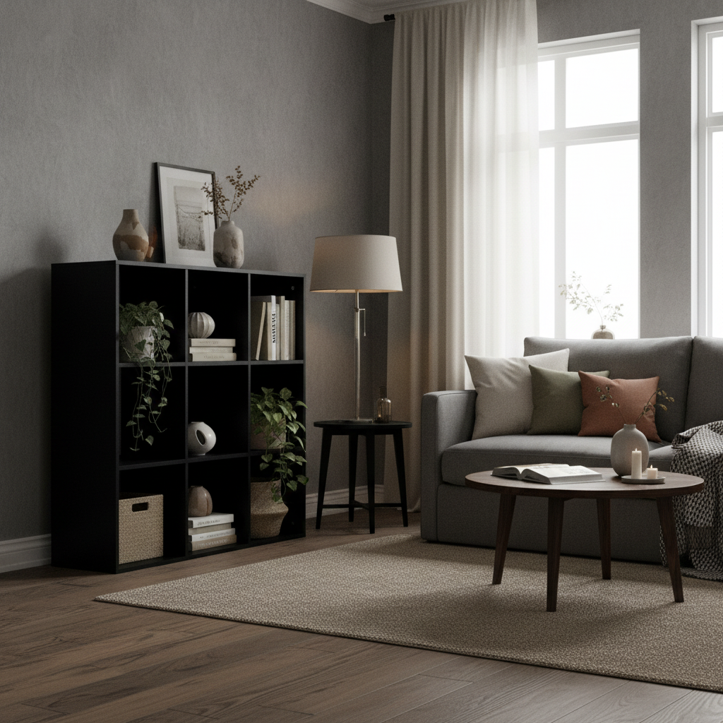 Remamo Wood Black 3 Tier 9 Cube Storage Bookcase