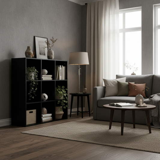 Remamo Wood Black 3 Tier 9 Cube Storage Bookcase