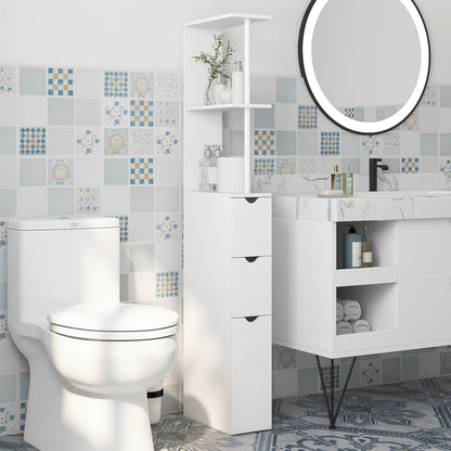 Tafi Slim Tall Bathroom Cupboard With Drawers And 2 Tier Shelving Unit White