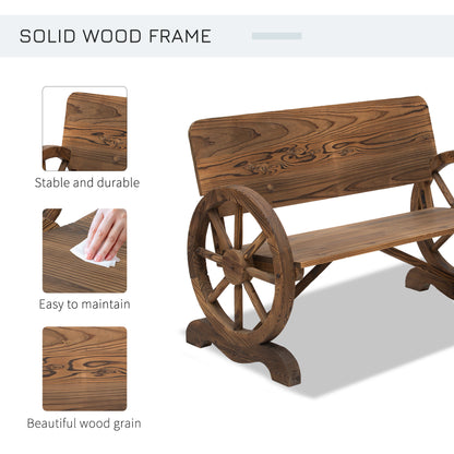 Livika Fir Wood Natural 2 Seater Garden Bench With Wagon Wheel Design