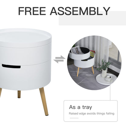 Lalo Set Of 2 Wooden White Round 3 Tier Bedside Tables With Hidden Storage and Tray Tops
