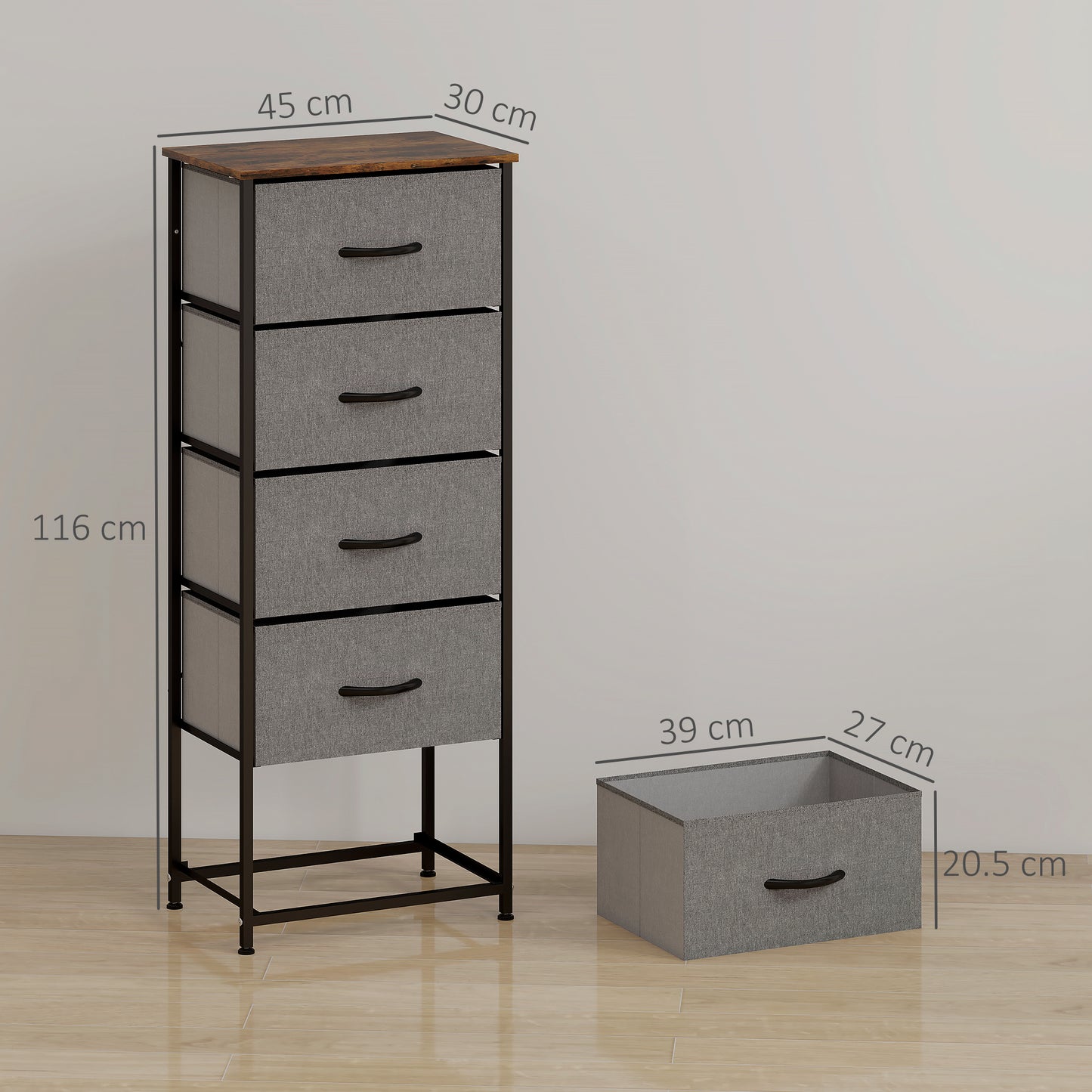 Elno Nano Metal And Fabric Rustic Brown And Grey 5 Drawer Industrial Storage Dresser