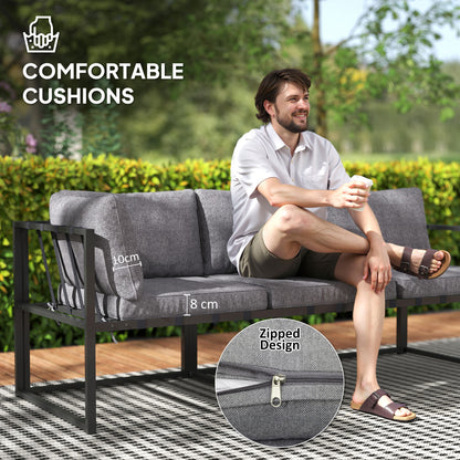 Liketti Metal Grey 5 Seater L Shaped Garden Sofa Set With Cushions and Glass Table