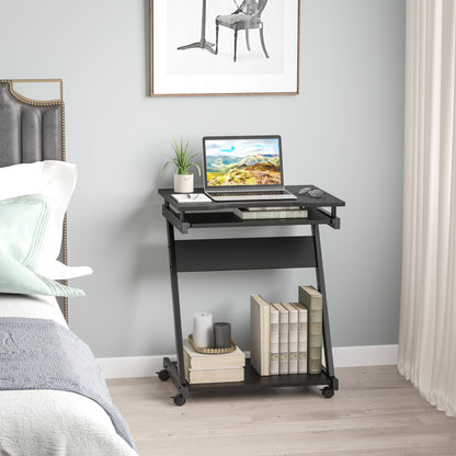 Kamo Wooden Black Mobile Desk With Castor Wheels And Sliding Keyboard Tray