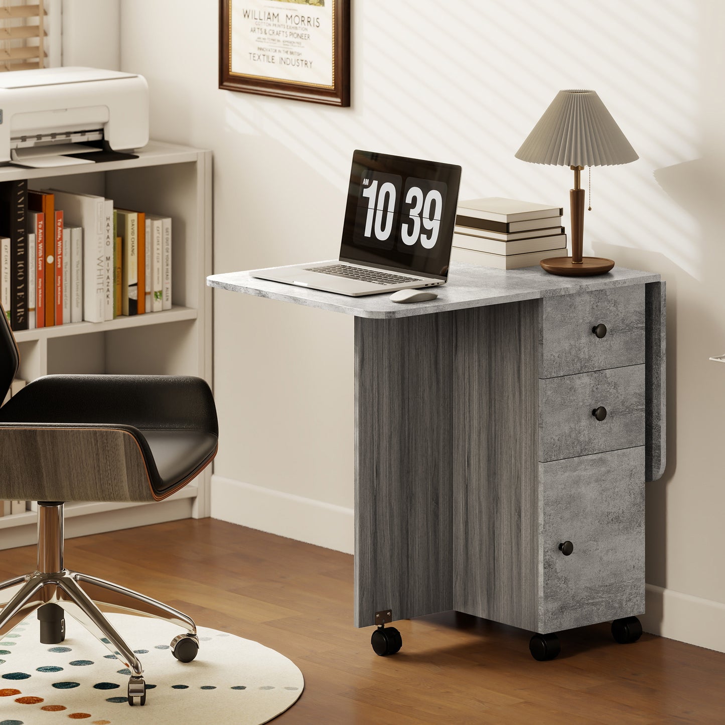 Dorette Wooden Mixed Grey Drop Leaf Dining Table With Multi Storage Design