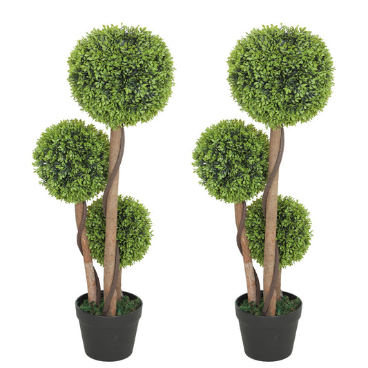 Fidole Set Of 2 Artificial Boxwood Ball Topiary Trees In Pots For Indoor And Outdoor Use