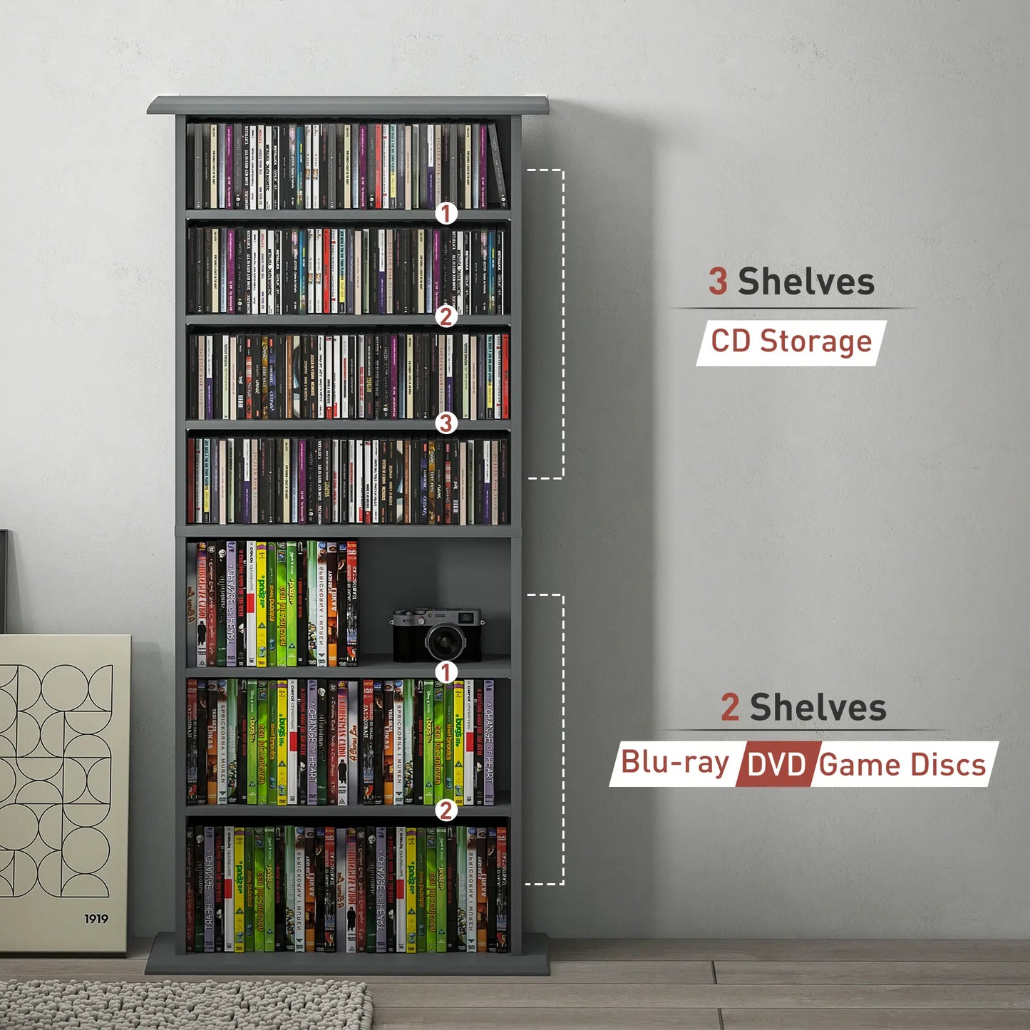 Wood Grey CD Storage Unit With 360 Disc Capacity