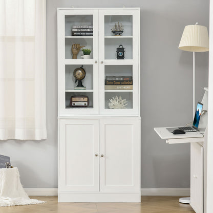Mola Colu Wood And Glass White Display Bookcase With Adjustable Shelves And Glass Doors