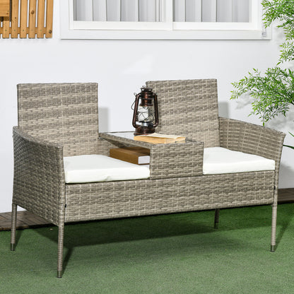 Hamoba Faux Rattan Grey 2 Seat Garden Chair With Integrated Centre Table
