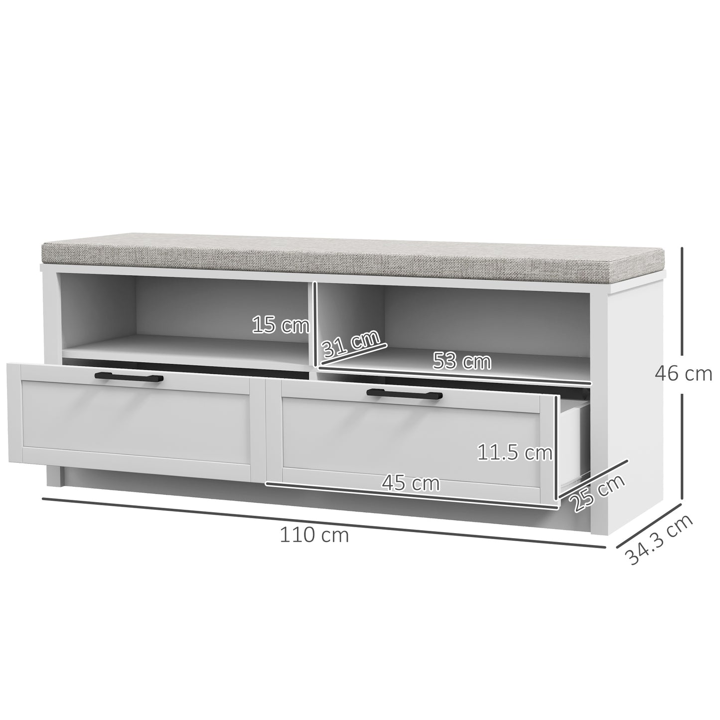 Noma Wooden White Shoe Bench With Grey Cushion2 Shelves 2 Drawers
