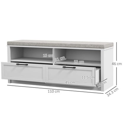 Noma Wooden White Shoe Bench With Grey Cushion2 Shelves 2 Drawers