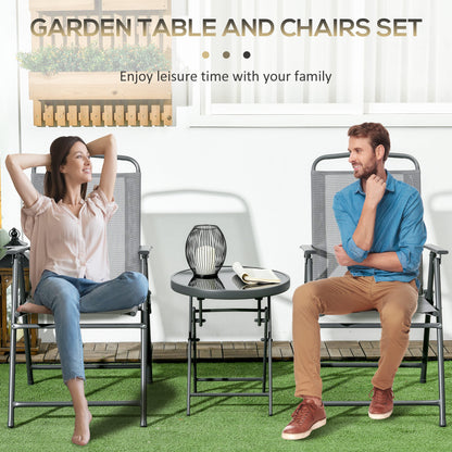Tonopa Glass And Metal Light Grey 3 Piece Garden Seating Set With Table And Chairs