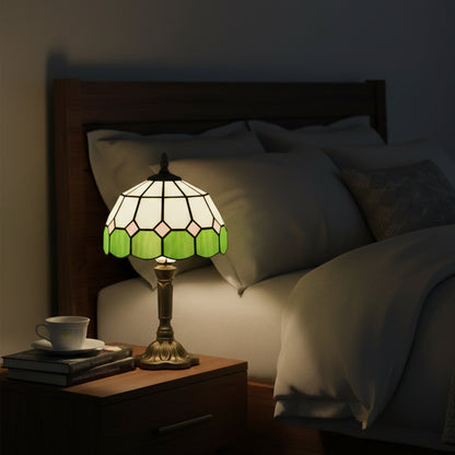 Surosu Glass And Metal White And Green Handmade Art Deco Table Lamp