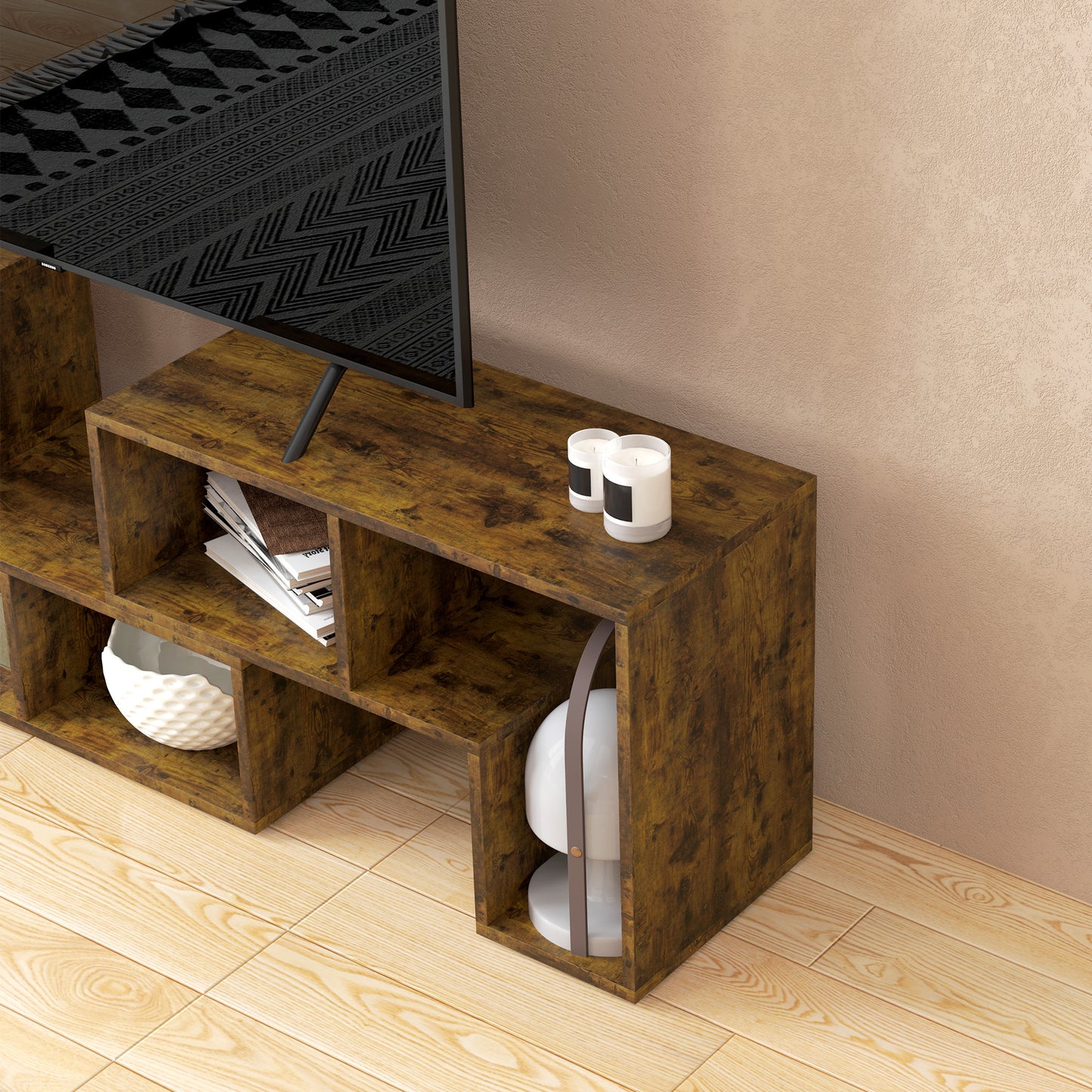 Paline Rase 130cm Wooden Rustic Brown 3 Block Modular TV Stand