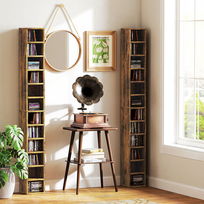Nedito Wood Rustic Brown Tall Narrow Media Storage Tower With 204 Disc Capacity