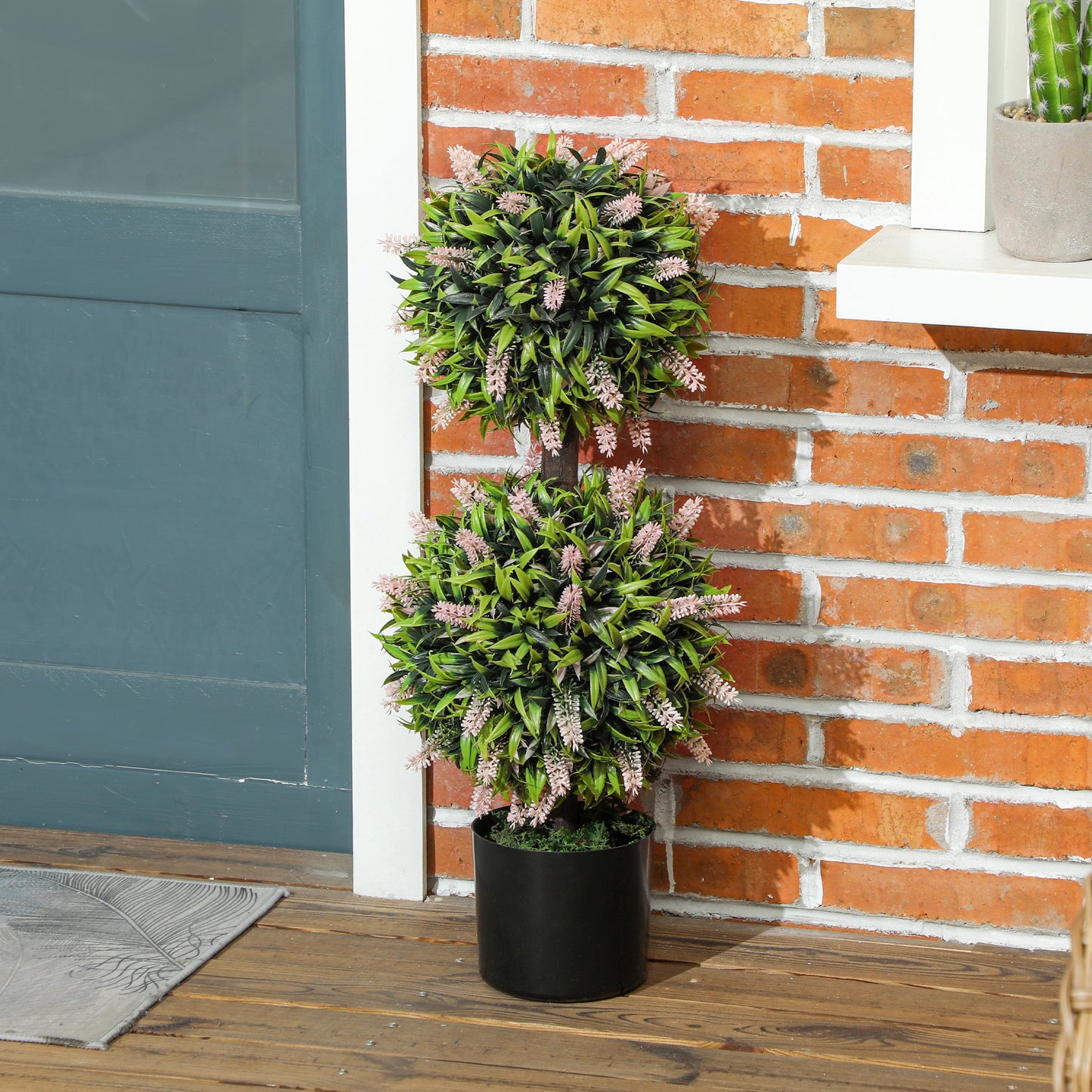 Nosu Set Of 2 Artificial Lavender Flower Ball Trees In Pots 70cm Pink