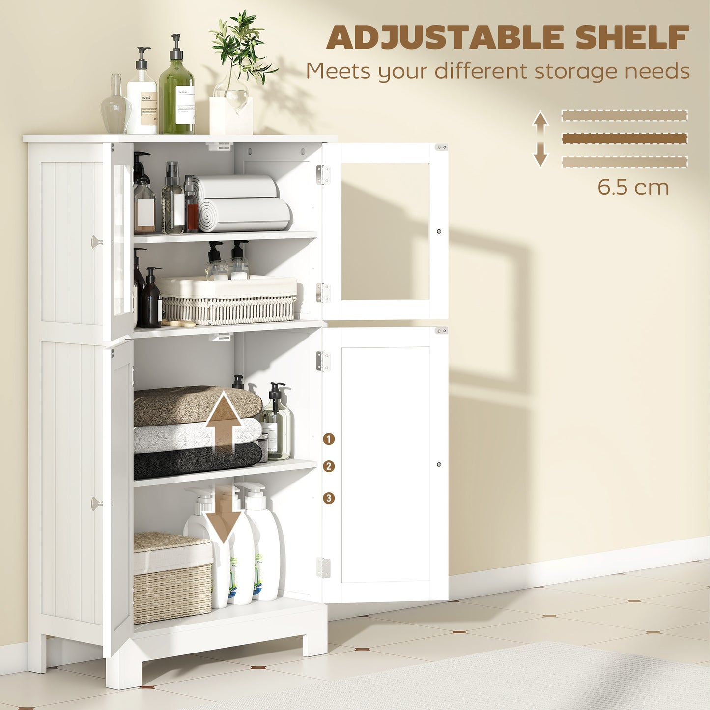 Mola Freestanding Storage Cabinet With Drawers Shelves And Glass Door For Bathroom Or Hallway