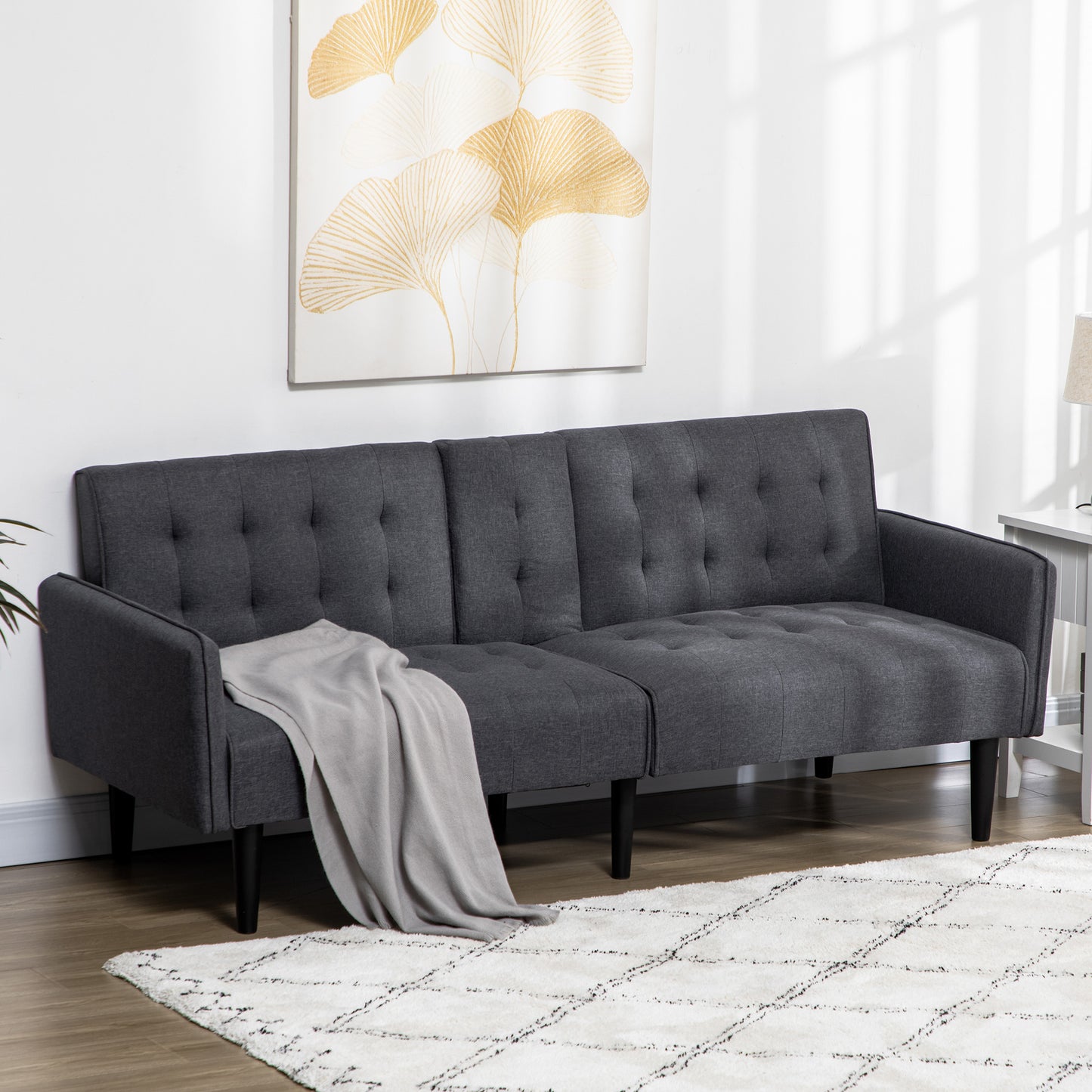 Nissa Grey Fabric 3 Seater Sofa Bed Diamond Tufted Back