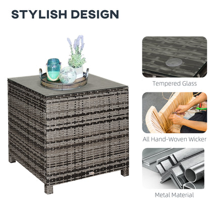 Mael Nimo Faux Rattan Grey Square Outdoor Garden Table With Glass Top