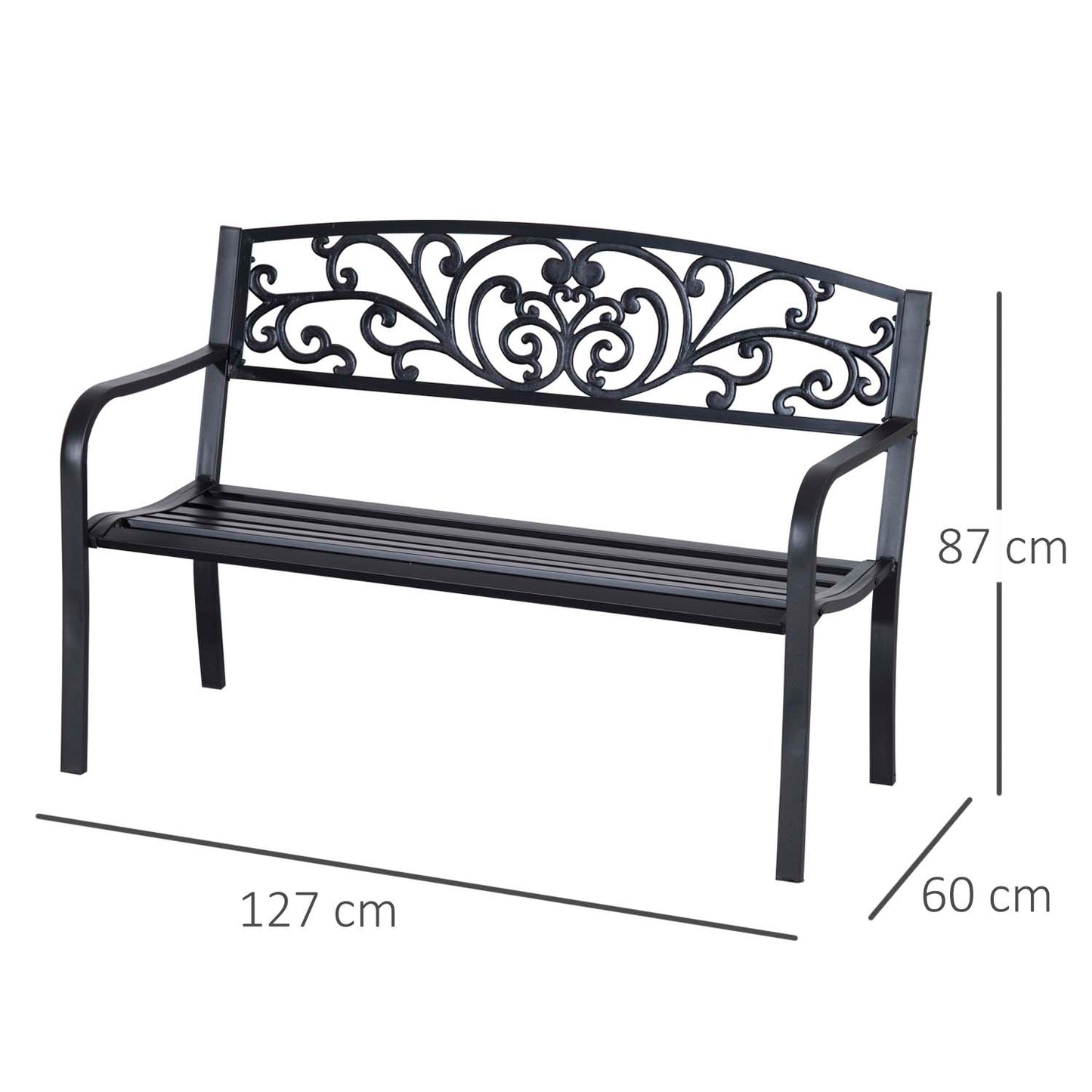 Saradi Taro Steel Black 2 Seater Outdoor Garden Bench