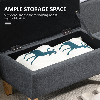 Cose Linen Dark Grey Storage Ottoman With Padded Seat Natural Wooden Legs