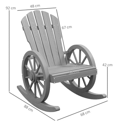 Elna Wood Grey Adirondack Style Outdoor Rocking Armchair With Reclining Back