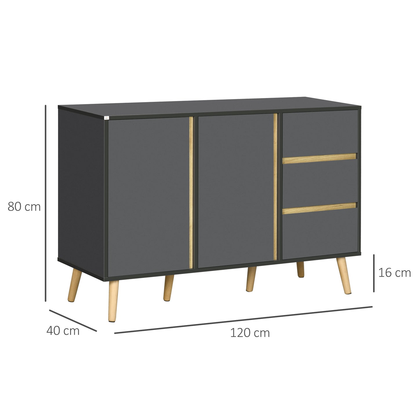 Sola Vela Dark Grey Sideboard Double Doors 3 Drawers And Shelves