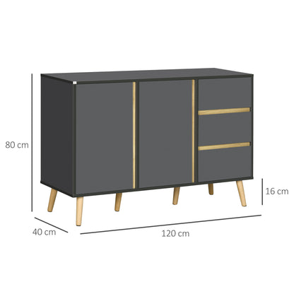 Sola Vela Dark Grey Sideboard Double Doors 3 Drawers And Shelves