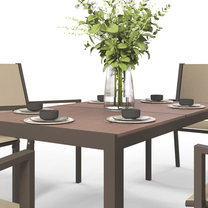 Basoli 6 Seater Cream Garden Dining Set With Brown Rectangular Table