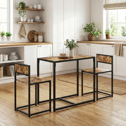 Doel 3 Piece Rustic Brown Wood Effect Table And Stool Set